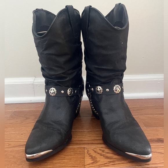Dingo Olivia Black Slouch Leather Cowboy Boots - Picture 3 of 10